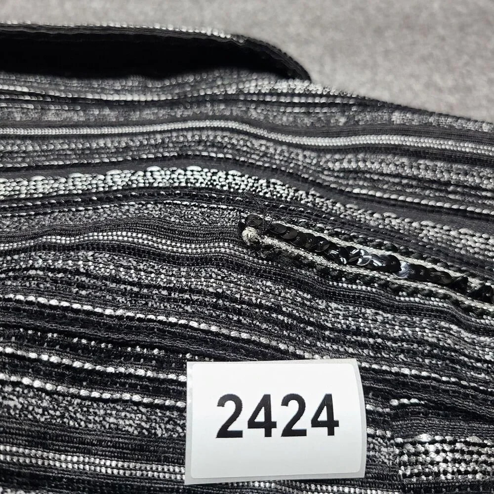 Chicos Jacket Womens 2 Metallic Striped Sequin‎ Blazer Textured Modern Black